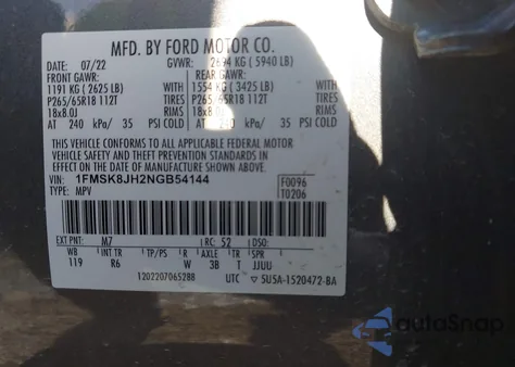 2022 Ford Explorer Timberline z USA, uszkodzony, nr VIN 1FMSK8JH2NGB54144